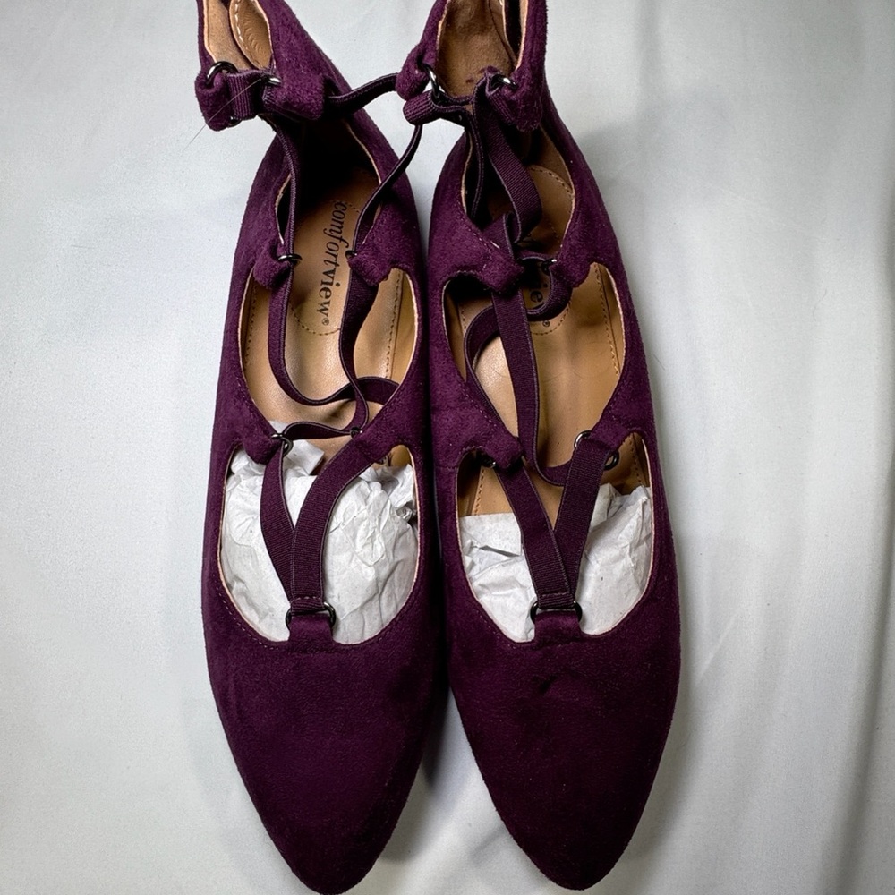 comfortview Amata Women's Plum Faux Suede Pointed Toe Flats